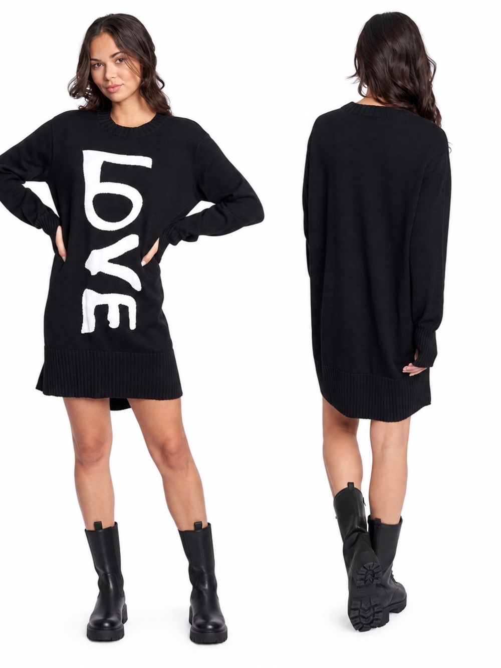 YesAnd x Hilary Swank Black White Organic Cotton Sweater Dress Limited Edition